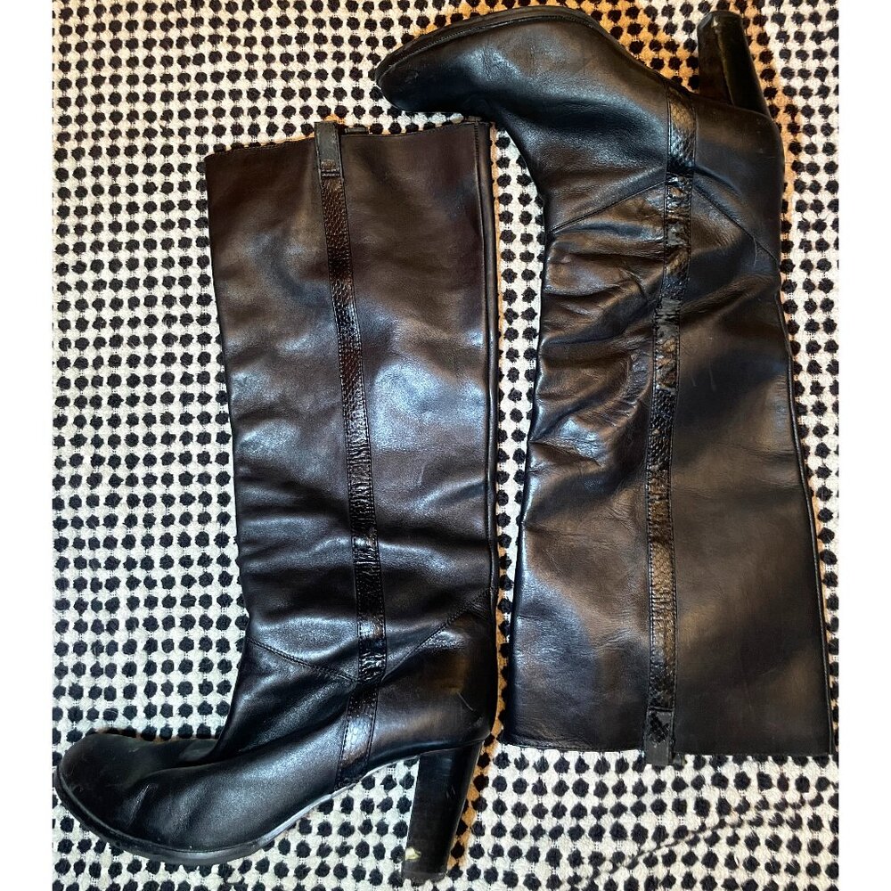 Vintage LOFT black slouchy BOHO boots with snakeskin trim SZ 8 Women's 3 in heel